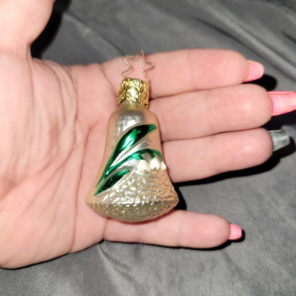 Vtg Inge Glas German Mouth-blown Glass Bell Lily Of Valley Ornament Handpainted
